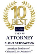 10 Best | 2017-2019 | 2 Years | Attorney | Client Satisfaction | American Institute Criminal Law Attorneys