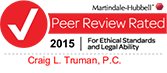 Martindale-Hubbell | Peer Review Rated | 2015 | For Ethical Standards and Legal Ability | Craig L. Truman, P.C.